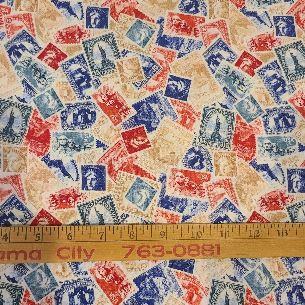 WE THE PEOPLE, PATRIOTIC STAMPS BY WIMDHAM FABRICS 100% COTTON FABRIC 35.5" LONG